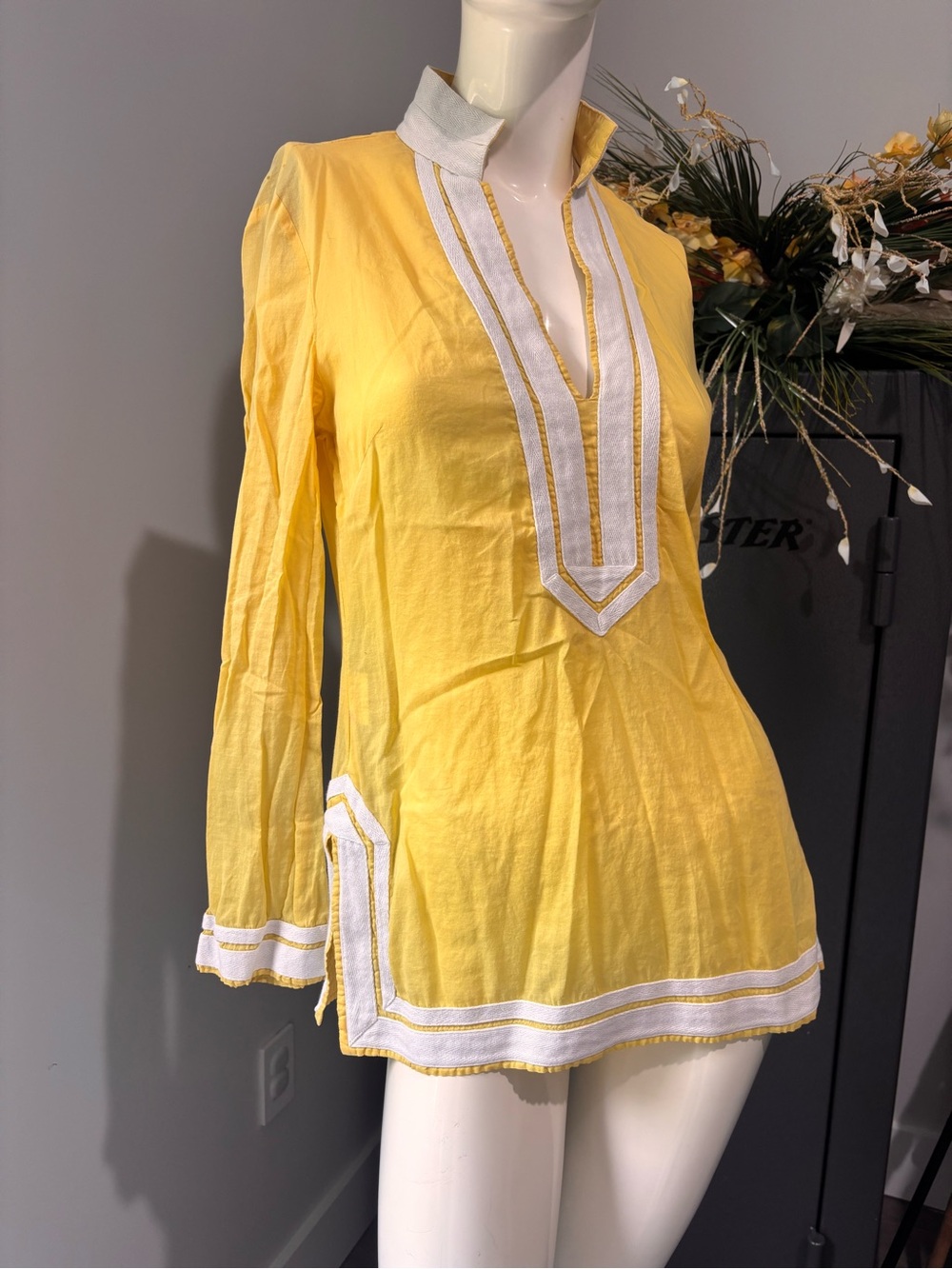 Tory Burch Yellow Tunic with White Trim
